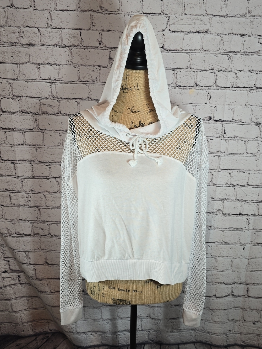 VENUS White Mesh-Panel Hooded Pullover Swimsuit Coverup Size L